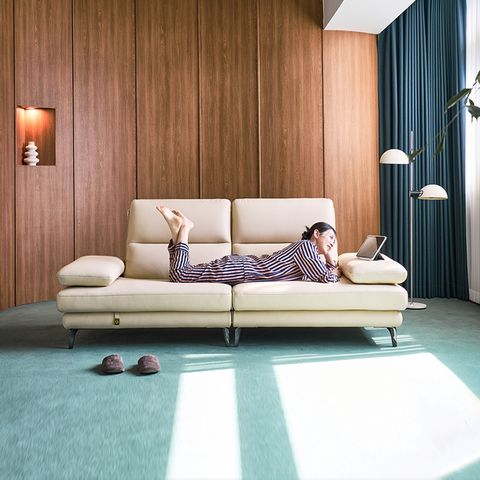 루체 3인 전체 천연가죽 소파+스툴