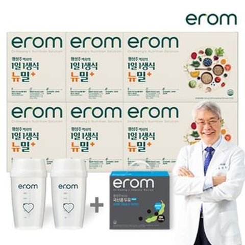 이롬 황성주 박사의 1일 1생식 뉴밀+ 6박스+흔들컵 2개+황성주 국산콩 두유 PLUS 검은콩 고칼슘&비타민D 16팩