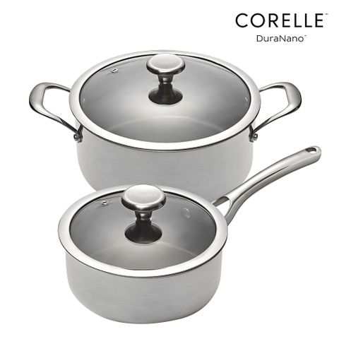 (편수 18cm+양수 24cm) 코렐 듀라나노 제로코팅 스텐팬+냄비 2종