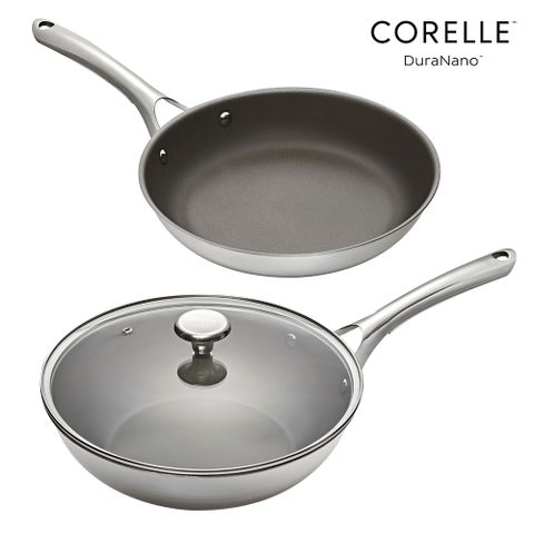 (28팬+28웍+28유리뚜껑)코렐 듀라나노 제로코팅 스텐팬세트 3종