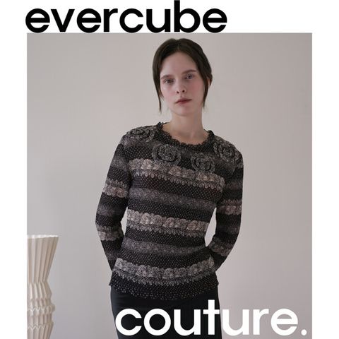 [Evercube Couture] 레이스 G플리츠 블라우스