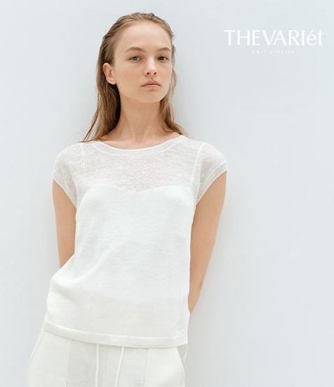 더베리에 25SS 프렌치린넨 100 슬리브리스 니트탑 2종