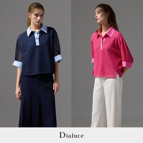 [방송에서만 1+1] 디아루체 25 SS 셔츠 배색 크로쉐 펀칭 블라우스 