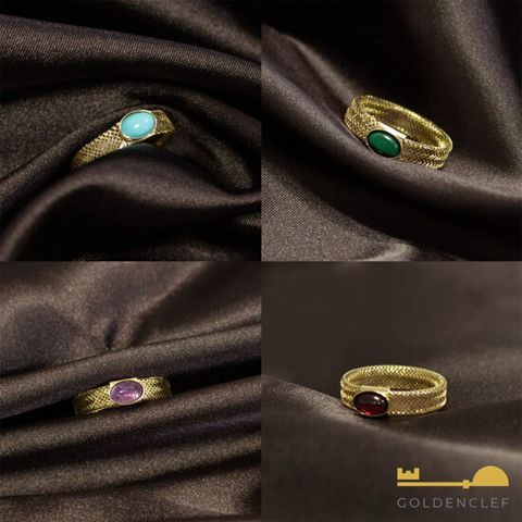골든클레프 18K 천연석 메쉬 반지