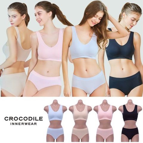 [런칭가89,900원][최저가/앱10% 할인][크로커다일](86차) 듀얼 메쉬  깃털 심리스 퓨징 브라팬티 4세트(8종)