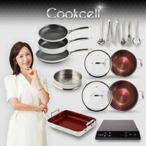 쿡셀 세라믹 블랙에디션 통3중 스텐펜 풀세트(팬3종 파티웍2종 사각파티팬 인덕션)
