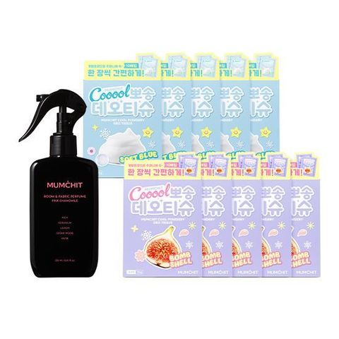 ★ [100장/롯데단독구성] 뽀송 데오티슈 소프트블루솝 10매 X 5개 + 밤쉘 10매 X 5개 + [방송에서만] 대용량 섬유향수 핑크카모마일 250ml