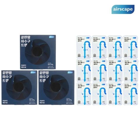 [에어스케이프] 끝판왕 하수구트랩 3개 +배수구 클리너 12개