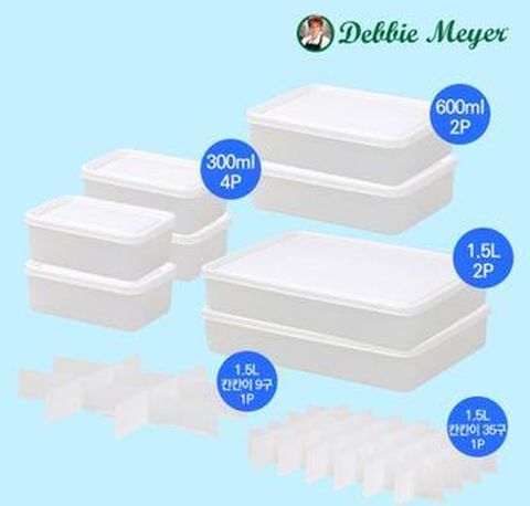 데비박스 스노우화이트 냉동용기 소분용 패키지(300mlX4+600mlX2+1.5LX2+전용 칸칸이 9구+전용 칸칸이 35구)