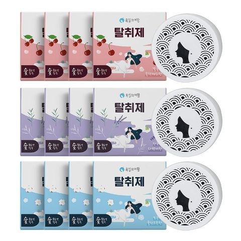 욕실의여왕 고체형 실내탈취제 12개세트(블랙체리4/라벤더4/클린코튼4)