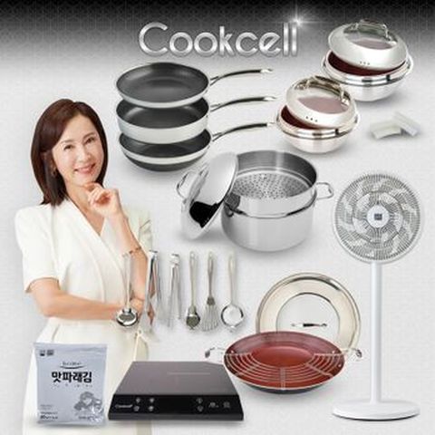 전인화의 쿡셀 세라믹 더블 블랙큐브 프라이팬X2+9L곰솥+레드가마솥세트(16cm+22cm)+28cm궁중팬+키친툴 6종+손잡이2종+맛파래김+36양수구이팬+쿡셀인덕션+비스카 써큘레이터