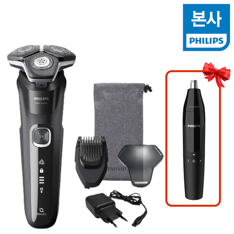 [국민카드5%할인][본사] 필립스 NEW 2024 SkinIQ 5000 시리즈 전기면도기 S5898/18 딥블랙 + 코털제거기