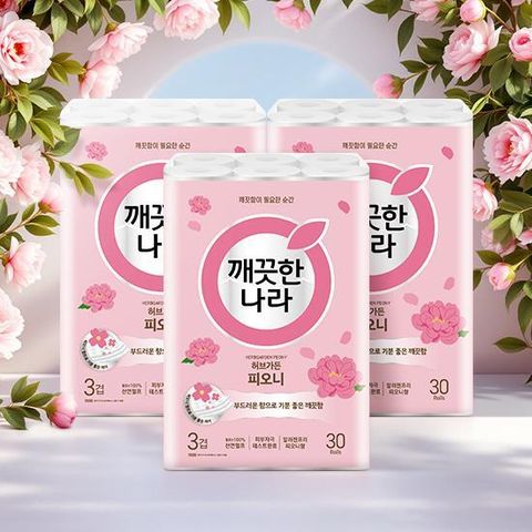 ★방송에서만 세일!★ 허브가든 피오니 화장지(3겹) 30롤 x 3팩