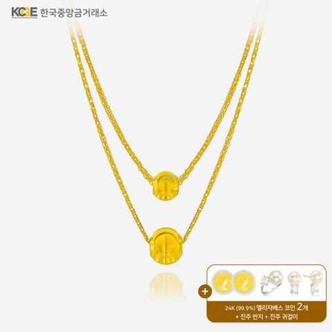 [BEST] 99.9 24K 순금 두 줄 루나볼 목걸이 + 순금 코인 2개 + 진주 귀걸이 + 반지