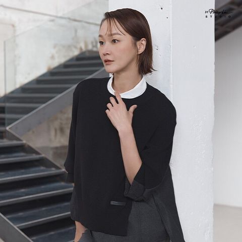 ● 25FW 니트 레이어드 코튼 블라우스