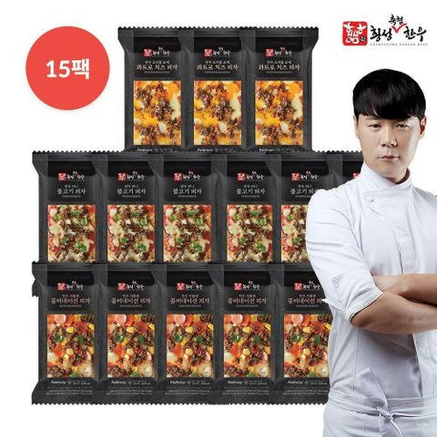 [국민카드5%할인]최현석 횡성축협 한우 사각피자 15팩(콤비네이션 6팩+불고기피자 6팩+콰트로치즈 3팩)