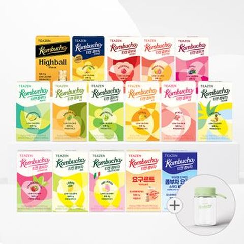 (티젠브랜드내 최다구성,NS단독)티젠 콤부차 16종 혼합 160스틱(레몬/매실/요구르트맛 포함 16가지맛)+보틀