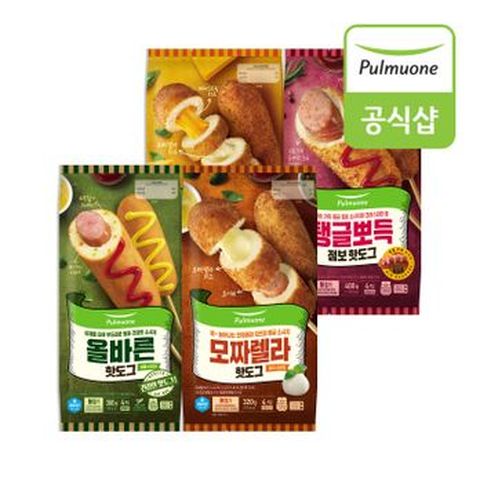 풀무원 핫도그 16개 세트(올바른,모짜렐라,탱글뽀득,체다모짜)