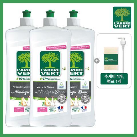 베쎌 주방세제 화이트식초 배향 750ml 3개+펌프,수세미