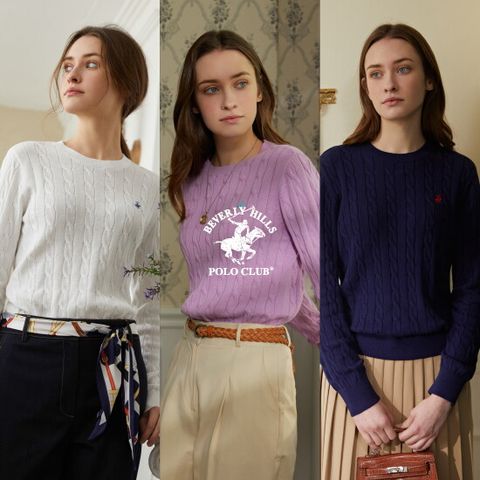 O 비버리힐스폴로클럽 여성 오가닉코튼 케이블 니트 3종