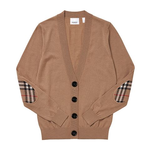 [버버리] 도녹 체크 패치 메리노 울 가디건