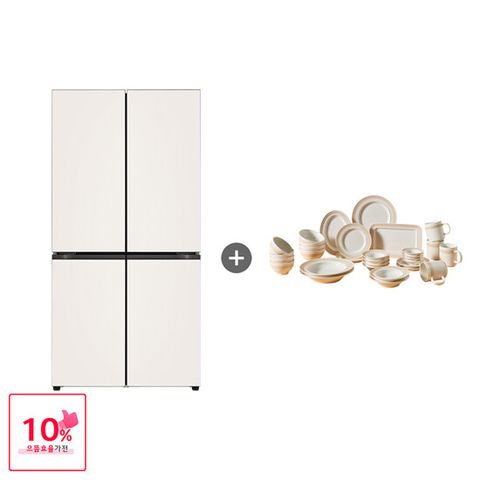 [1등급] LG 디오스 오브제 냉장고 4도어 글라스 870L(사은품:코렐 식기 31p 세트)[H875GBB011/H875GGA011]