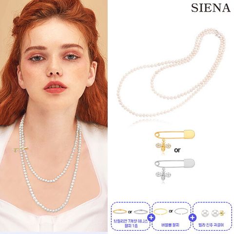 리얼 담수진주 120 롱비드 목걸이 + 허니비 브로치 + 7캐럿 테니스 팔찌 + 버블 볼 팔찌 + 진주 귀걸이