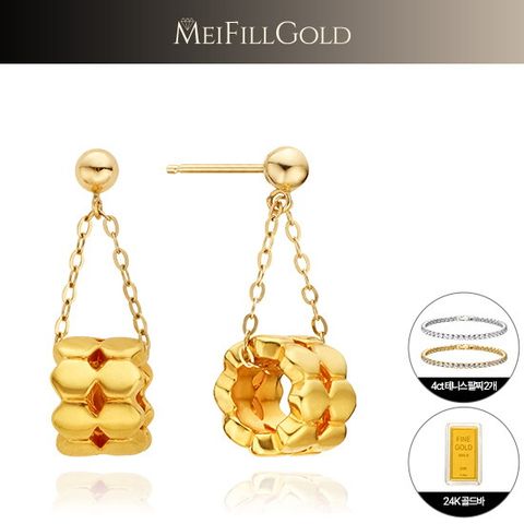 24K 골드 듀얼링 귀걸이 + 24K 골드바 + 4ct 테니스팔찌 2개