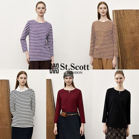 [St.Scott] 세인트 25FW 오가닉 코튼 블렌디드 스트라이프 티셔츠5종(여)