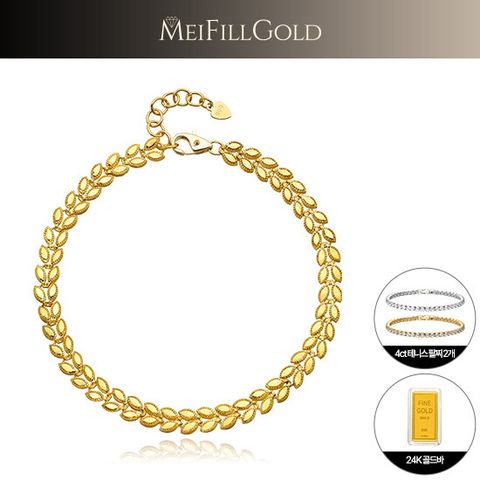 24K 골드 로얄 리프 팔찌 + 24K 골드바 + 4ct 테니스팔찌 2개