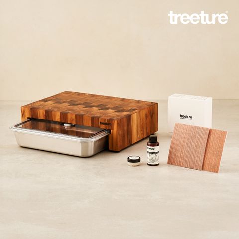 [밧드포함]트리쳐X바퀜 엔드그레인 티크 도마 풀세트