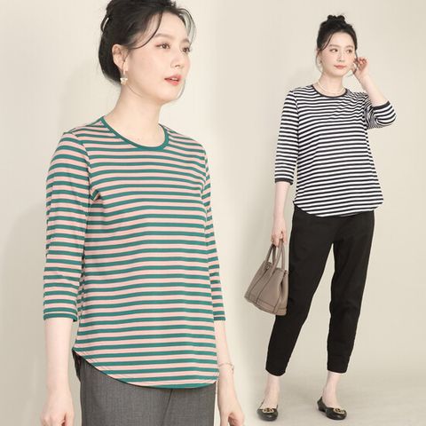 [애비뉴투지] 실켓 면 혼방 스트라이프 칠부 티셔츠 2종 (국내산)