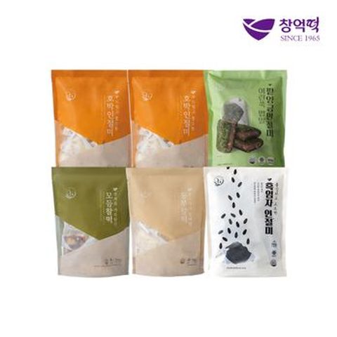 창억모둠떡 5종 6봉/총 60개(호박인절미X2+쑥밥알팥앙금인절미+흑임자인절미+모듬찰떡+동부찰떡)