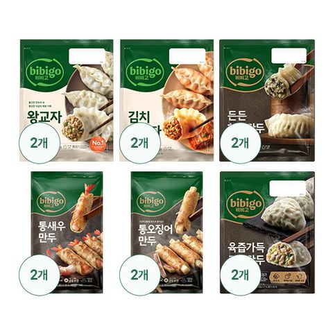 [CJ제일제당] 비비고 6종 12봉세트(왕교자2+김치왕교자2+한섬2+통새우2+통오징어2+육즙만두2)