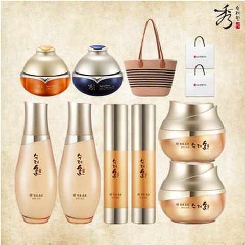 수려한 발효 효윤 3종(스킨+크림+앰플)X2+꿀광크림+장벽크림+라탄백(베이지)+쇼핑백X2