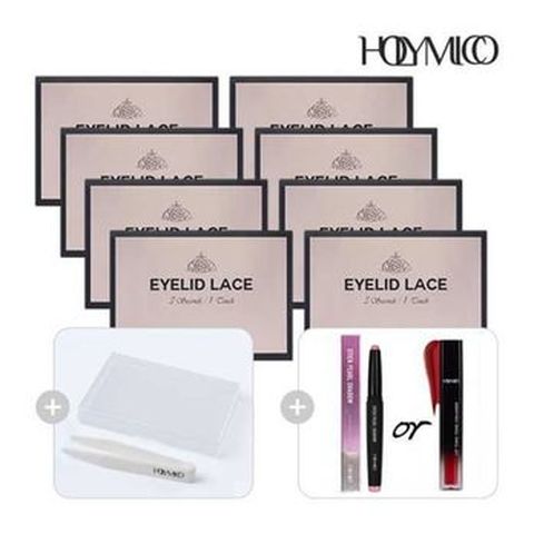 홀리미코 쌍꺼풀레이스 8박스+휴대용보관함+집게+섀도우/립볼류머 중 랜덤 1종
