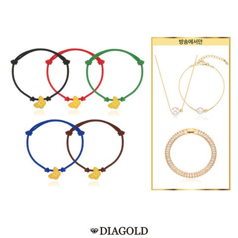 디아골드  24K 순금 볼륨나비 패브릭 팔찌+14K 진주 목걸이,팔찌세트+테니스팔찌