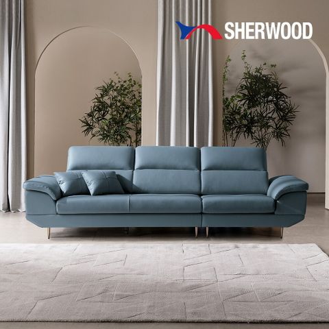 [쉐우드] 리네아 이태리산 천연소가죽 4인 소파 + 스툴 + 쿠션 2EA + 리프트 테이블