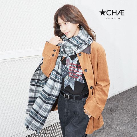 채컬렉티브 25FW 메리노울100 체크 숄 머플러