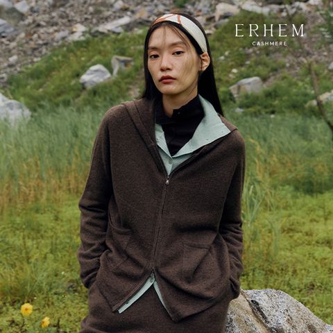 에르헴 25FW 캐시미어 100 루즈핏 스트링 후드 집업 1종