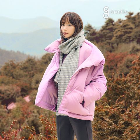 지스튜디오 24FW 헝가리구스 헤링본 푸퍼숏다운