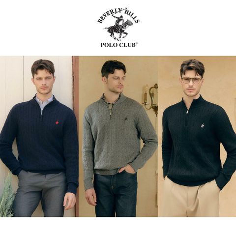[카드 5%할인](신세계 단독)25FW 비버리힐즈폴로클럽 남성 울 블렌디드 반집업 케이블니트 3종