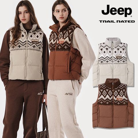 지프 25FW 최신상 로사 트레일 여성용 니트 배색 덕다운 패딩 베스트 1종