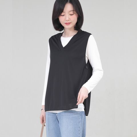 [애비뉴투지] 브이넥 뱃살커버 조끼 (간절기용)