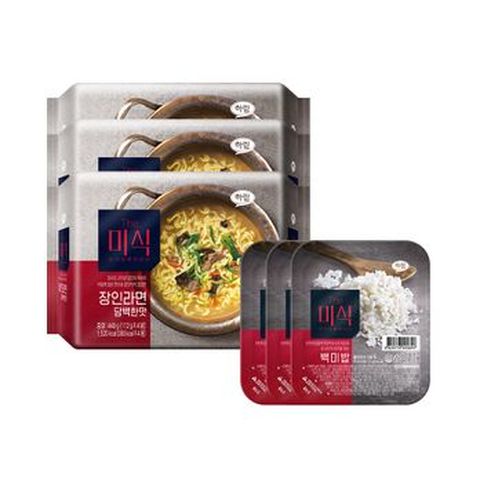 The미식 장인라면 담백한맛(113gX4개입)X3봉+The미식 백미밥 210gX3개