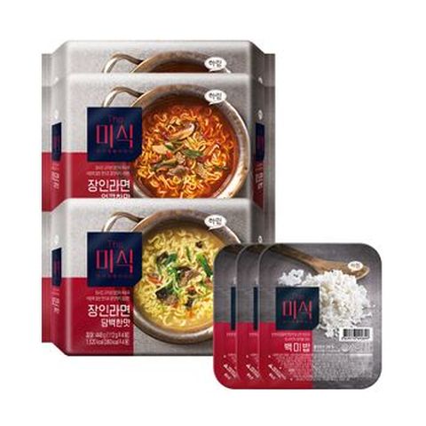 The미식 장인라면 얼큰한맛(116gX4개입)X2봉+The미식 장인라면 담백한맛(113gX4개입)X1봉+The미식 백미밥 210gX3개