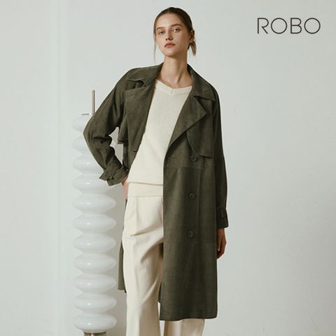 로보 25FW 이태리 스웨이드 더블플랩 롱 트렌치코트