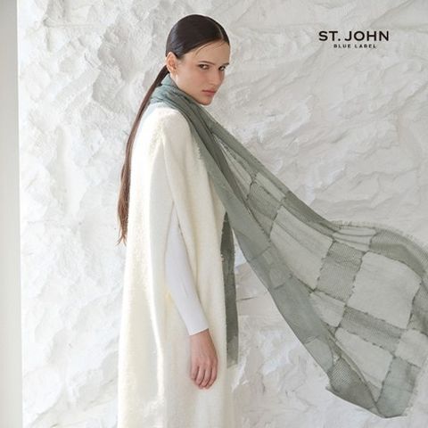 센존블루라벨 25FW 캐시미어100 프린지 패치 블럭 숄