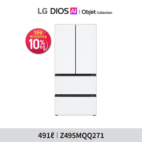 LG 디오스 AI 오브제 김치톡톡 4도어 1등급 491L Z495MQQ271