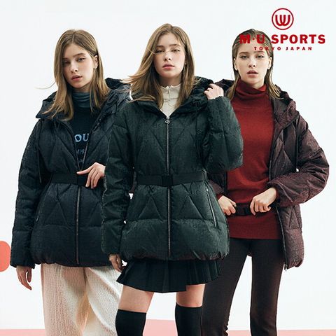 엠유스포츠 25FW 여성 로고 자가드 다운